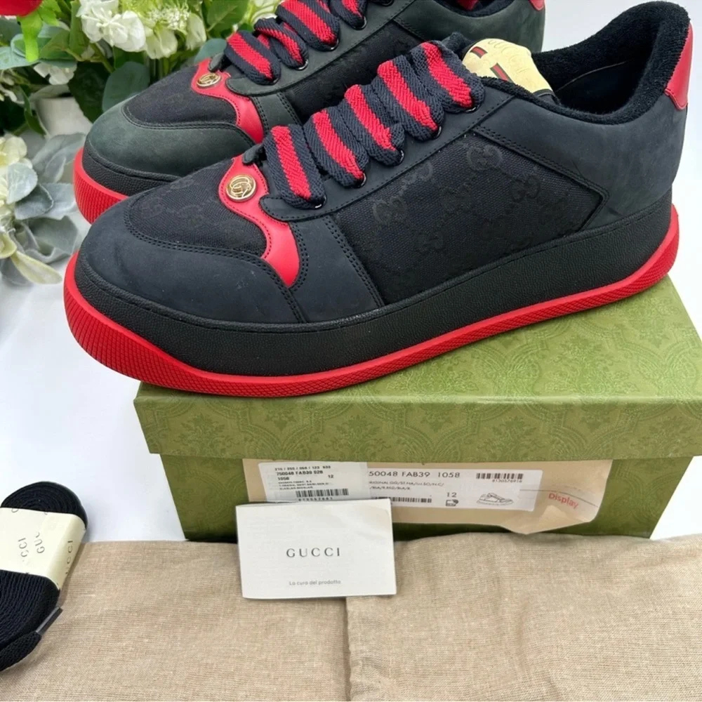 Men’s Gucci SCREENER sneakers in black GG canvas/leather size 12